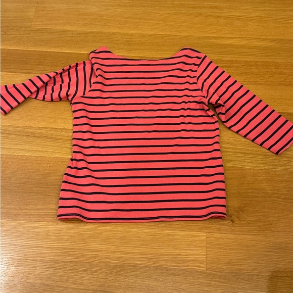 L.L. Bean Women's Medium Pink & Navy Striped 3/4 Sleeve Boat Neck Blouse Preppy - Picture 3 of 7